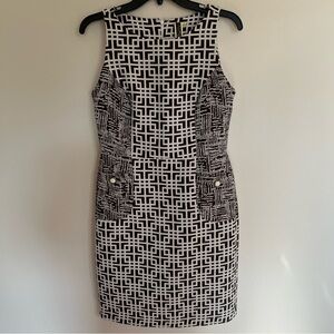 NWT‎ Women’s Julian Taylor Brown White Geometric Pattern Shift Dress Size 6